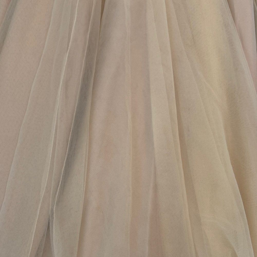 JOVANI Embellished V-Neck Tulle Evening Dress in Nude and Silver - Picture 3 of 8